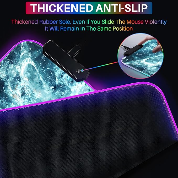XL Led Gaming Mouse Pad with 14 Light Modes - Light Up Gamer Mouse Pad,31.5 x 11.8in Non-Slip Gamepad Style RGB Large Gamer Mousepad,Black Long Glowing Gaming Accessories for Desk,Waterproof
