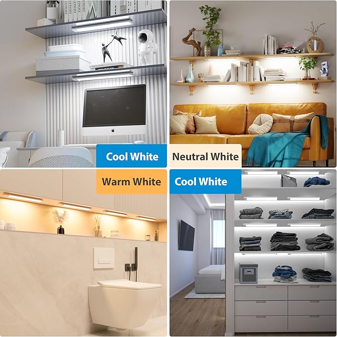 5-Pack Motion Sensor Under Cabinet Light, 3 Color Temperature Dimmable Rechargeable Magnetic Closet Light 11.8 inch Wireless Under Counter Lighting
