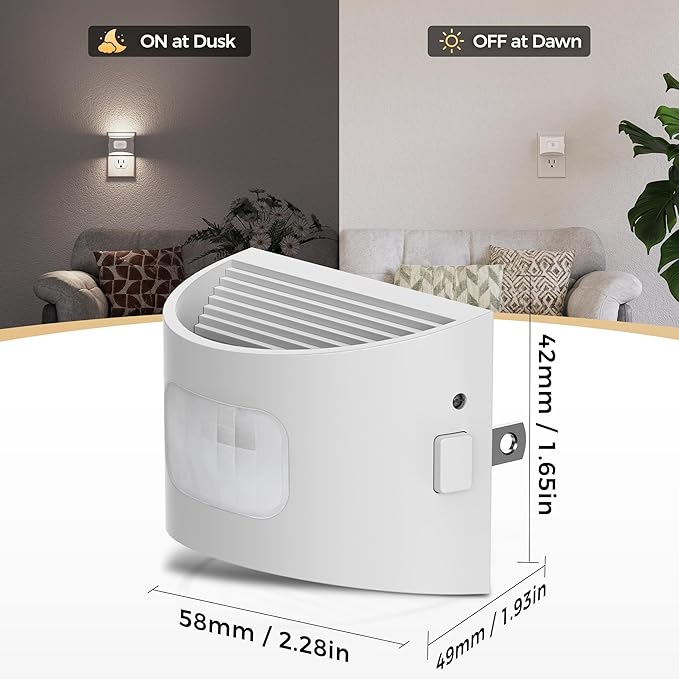 DORESshop LED Night Light[2 Pack], Night Lights Plug into Wall, 3 Mode Plug in Night Light with Motion Sensor, Dusk to Dawn Sensor, Nightlights for Adults, Bedroom, Bathroom, 5000K White Cover