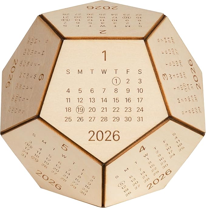 2026 Wooden Desk Calendar Cube – Dodecahedron Office Decor, Unique New Year Gift for Men Women, Gifts for Coworkers Employees Boss, Chinese New Year Gifts, Valentines Day Gifts For Him