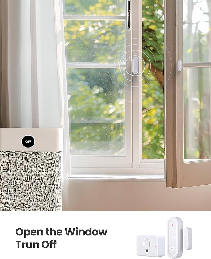 Zoiinet Door Sensor Outlet Plug Kit, Wireless Mini Contact Window Sensor, Group Control Unlimited Devices, No Wiring No WiFi, 130 ft, 15A/1500W, Programmable, for Household Appliances