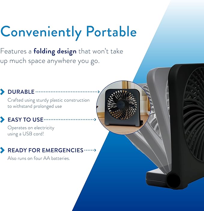 Treva 5-Inch USB and Battery Powered Desk Fan With Two Cooling Speeds and Adjustable Tilt, Small USB Fan Cubicle Accessories Durable and Long Lasting (Black)