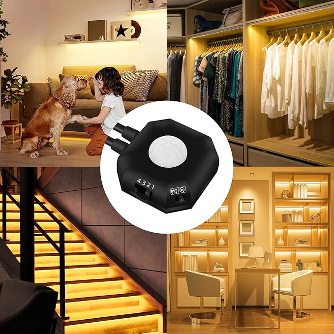 9.84ft Motion Activated LED Strip Lights, Warm White, Non-Waterproof, USB Powered, with Motion Sensor and Automatic Shut-Off Timer