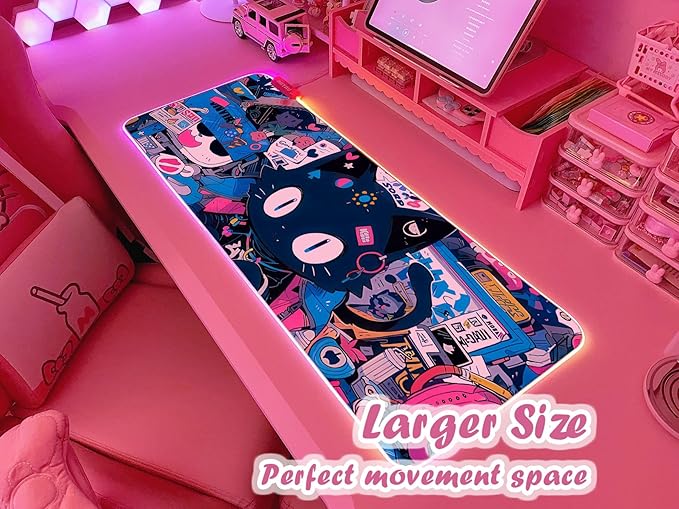 JMIYAV Pink RGB Gaming Mouse Pad 31.5x12 Inch PC XL Large Extended Glowing Led Light Up Desk Pad Non-Slip Rubber Base Computer Cute Mousepad Mat Desk Accessories Gaming Setup 102