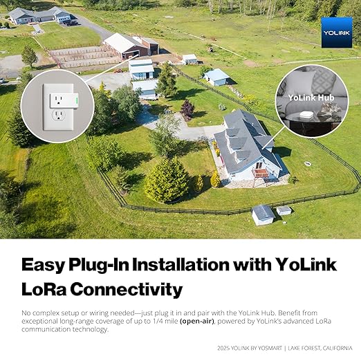 YoLink Plug Mini, Ultra-Compact Smart Outlet with Over-Temperature Protection & Precision Scheduling, 1/4 Mile LoRa Range, Alexa, Google Assistant Integration, Hub Included