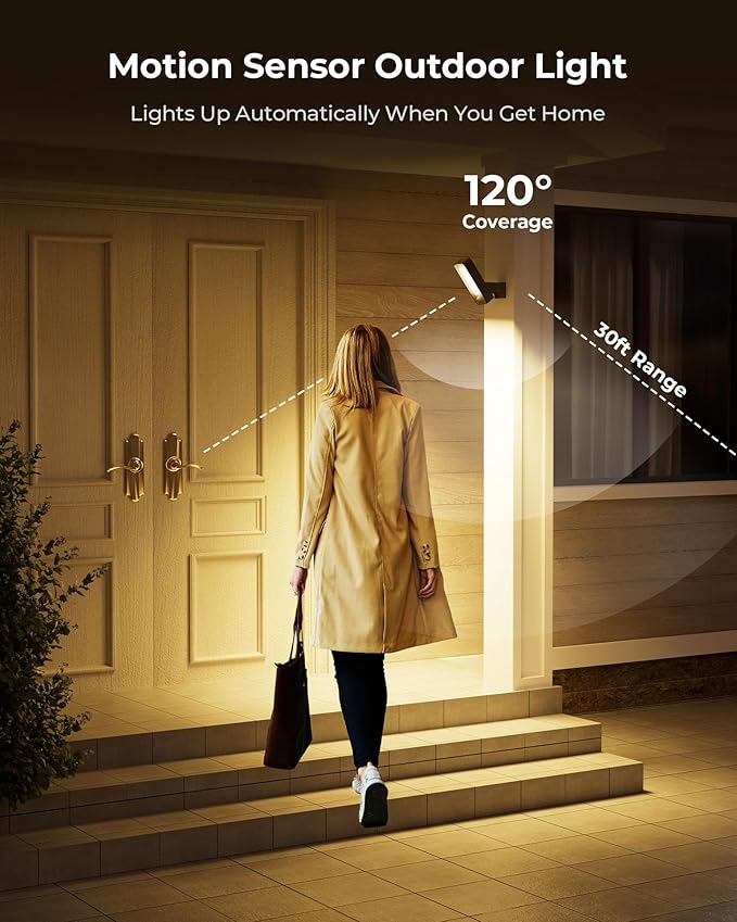 PopoIron Battery Operated Motion Sensor Outdoor Light, 10000mAh Rechargeable Security Light with Remote, 3 Modes with Red Alert, Dimmable & 3CCT, Waterproof Outdoor Light for Porch Garage Backyard