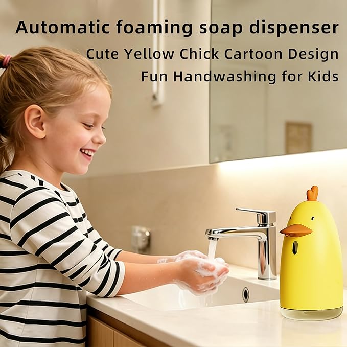 Kids Automatic Touchless Foaming Soap Dispenser, Cute Chick IPX7 Waterproof 350ML Hand Soap Dispenser for Kids Bathroom Home