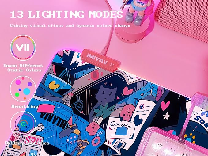 JMIYAV Pink RGB Gaming Mouse Pad 31.5x12 Inch PC XL Large Extended Glowing Led Light Up Desk Pad Non-Slip Rubber Base Computer Cute Mousepad Mat Desk Accessories Gaming Setup 102
