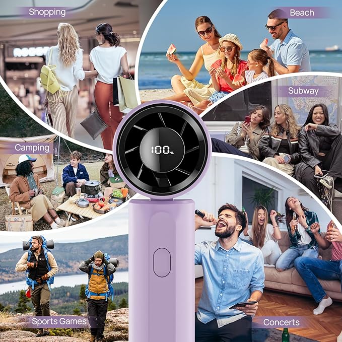 2026 Upgraded Portable Handheld Turbo Fan Personal fan 18000RPM Speed Adjustable, 3-IN-1 Rechargeable Fan with LED Display, Travel Essentials, Gifts for Women Men Outdoor Indoor (Purple)