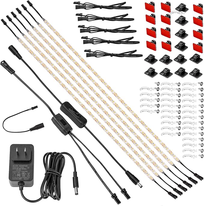 Under-cabinet lighting 6 x 20-inch flexible LED strips (includes UL-certified power adapter) 4000K daylight color temperature Suitable for kitchen cabinets countertops under shelves and wardrobes