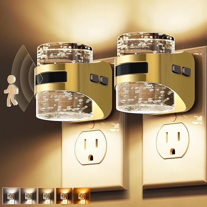 L LOHAS LED Motion Sensor Night Light,2 Pack 5CCT Color Temperature Change Night-Light,Dimmable Night Lights Plug into Wall, Acrylic Bubble Nightlight with Dusk to Dawn Sensor for Bathroom Hallway