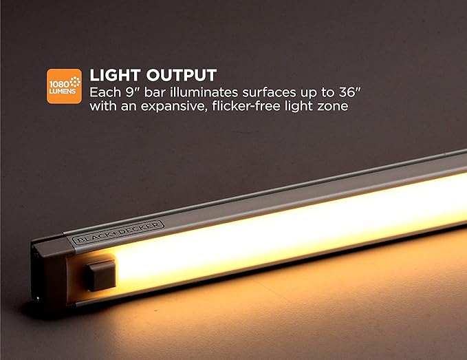 PureOptics LED Under Cabinet Lighting Kit, 3-Bars, 9 Inches Each, DIY Tool-Free Installation, Warm White, 2700K, 1080 Lumens, 15 Watts, Home Accent (LEDUC9-3WK)