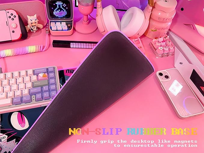 JMIYAV Pink RGB Gaming Mouse Pad 31.5x12 Inch PC XL Large Extended Glowing Led Light Up Desk Pad Non-Slip Rubber Base Computer Cute Mousepad Mat Desk Accessories Gaming Setup 104