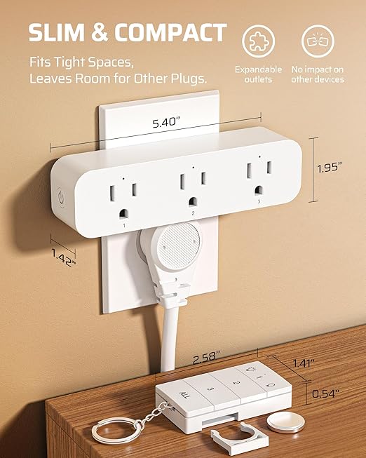 DEWENWILS Remote Control Outlet with 3 Independent Control Sockets, Compact Wireless Remote Outlet Switch Plug, 100FT Range, 15A/1875W, Battery Included, White