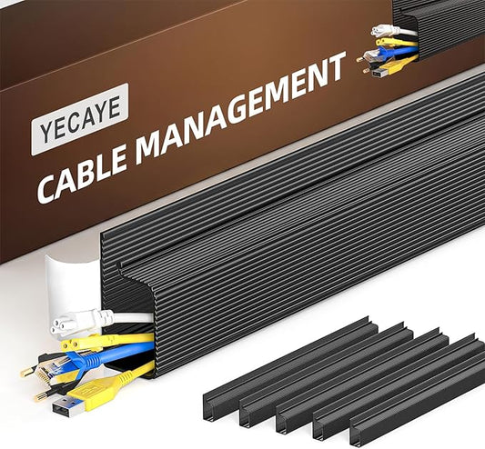YECAYE 6 Pack Cable Management, Cord Organizer, Cable Organizer, Adhesive Mount Cord Organizer for Desk, No-Drill Desk Wire Management for Home Office, Baby proofing, Black