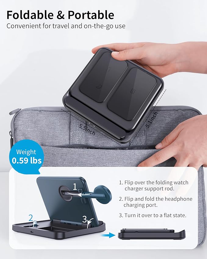 for Samsung Galaxy Z Fold 7 6 5 4 Wireless Charger Station, Foldable 3 in 1 Wireless Charging Stand for S26 Ultra S25 Flip 7 /Galaxy Watch/Galaxy Buds, Charger Stand Dock for Travel