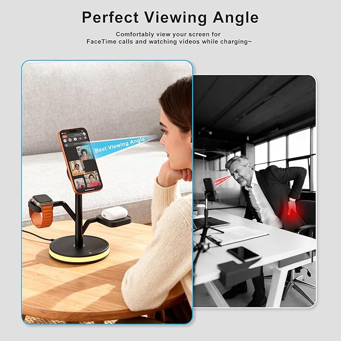 3 in 1 Wireless Charging Station for Apple Device,Fast Charging Tree-Shaped Stand with 20W Adapter,Qi-Certified Charger for iPhone 12-17 Series,Apple Watch,AirPods,Perfect for Office,Nightstand,Dorm
