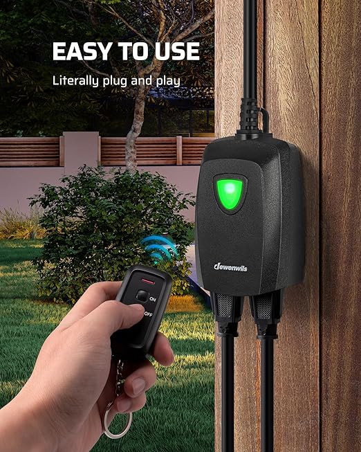 DEWENWILS Wireless Remote Control Outdoor Outlet with 2 Remotes, Electrical Plug-in Light Switch, Weatherproof, 15 AMP Heavy Duty, 100 FT Range, for Lights, Lamp, Fans, ETL Listed