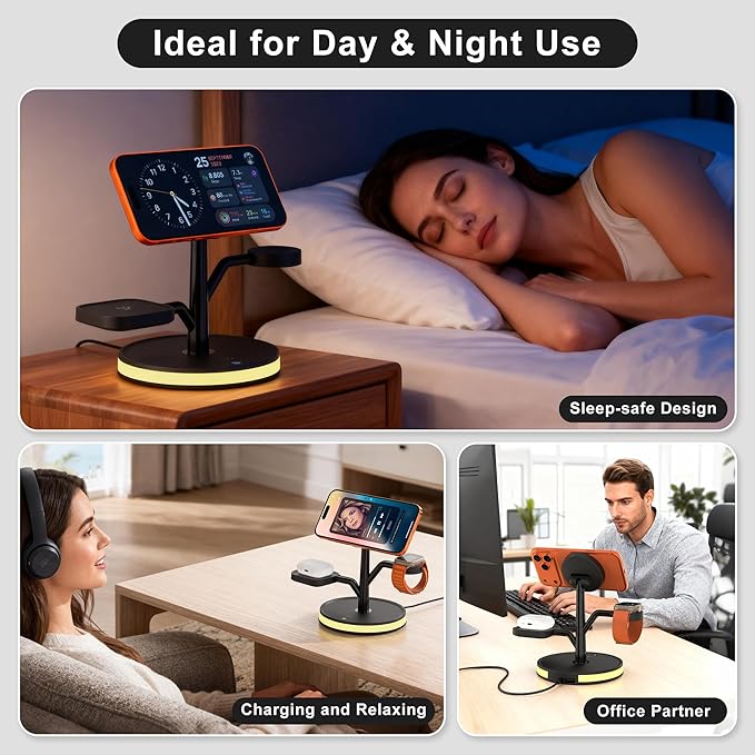 3 in 1 Wireless Charging Station for Apple Device,Fast Charging Tree-Shaped Stand with 20W Adapter,Qi-Certified Charger for iPhone 12-17 Series,Apple Watch,AirPods,Perfect for Office,Nightstand,Dorm