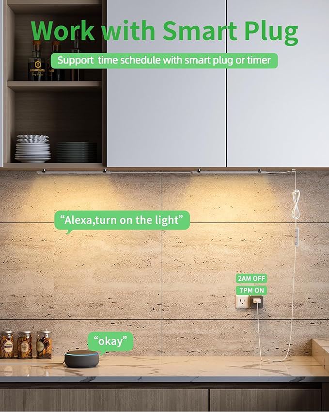 Plug-in Under Cabinet Lighting, Dimmable Under Counter Lights for Kitchen, 2pcs 12 Inch, Warn White 3000K Linkable USB Led Closet Light, Wired Indoor Night Lights Bar for Desk,Sink,Workbench