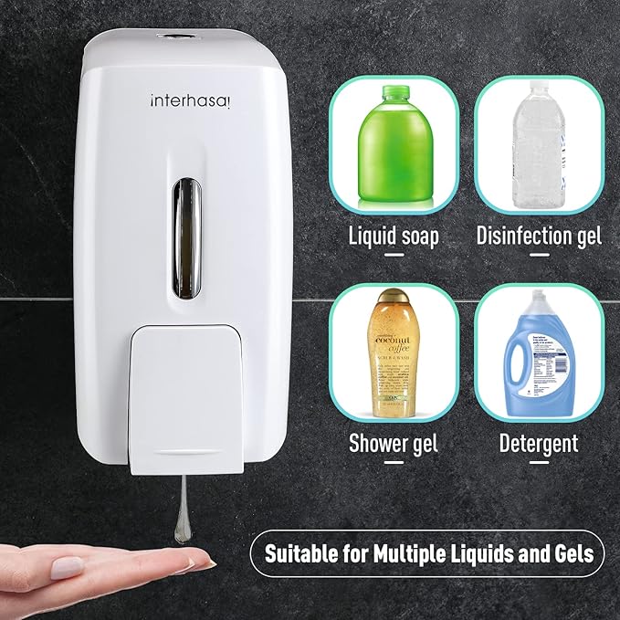 interhasa! Soap Dispenser Wall Mount Refillable 28oz Hand Sanitizer Dispenser Commercial Hand Soap Dispenser for Bathroom Support Liquid Gel Soap