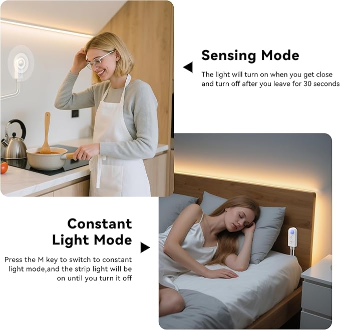 PAUTIX COB LED Strip Lights 2700K Warm White,Motion Sensor LED Lights,Dimmable 24V Motion Activated LED Strip Light,20ft Super Bright with Dual Lighting Mode,for Under Cabinet,Kitchen,Stairs,Bedroom