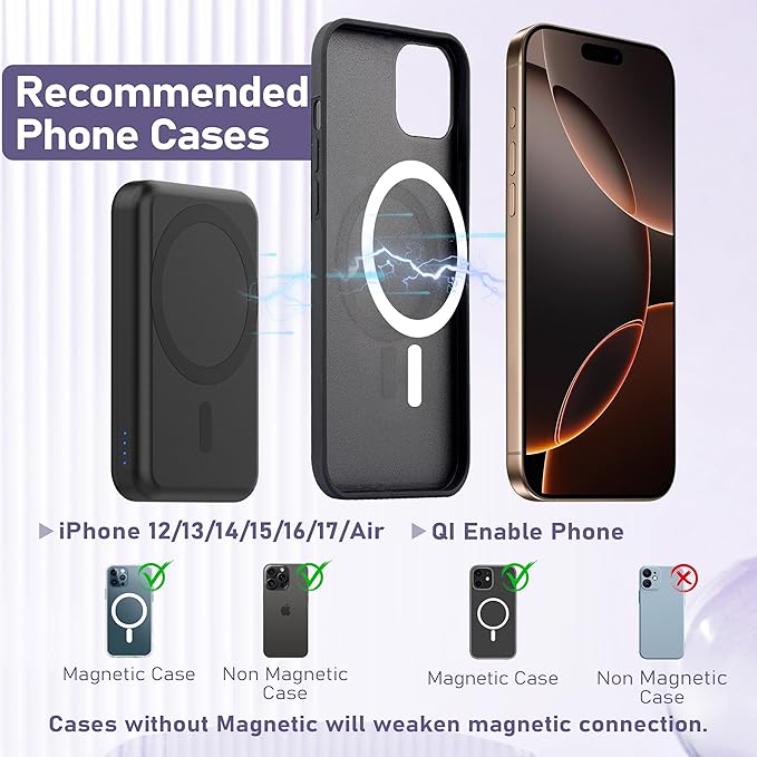 Smtcsl 3 in 1 Wireless Charging Station: 5000mAh Removable Power Bank Charger Stand for Phone/Watch/Air Pods - Portable Magnetic Battery Pack for Air 17 16 15 14 13 12 Series