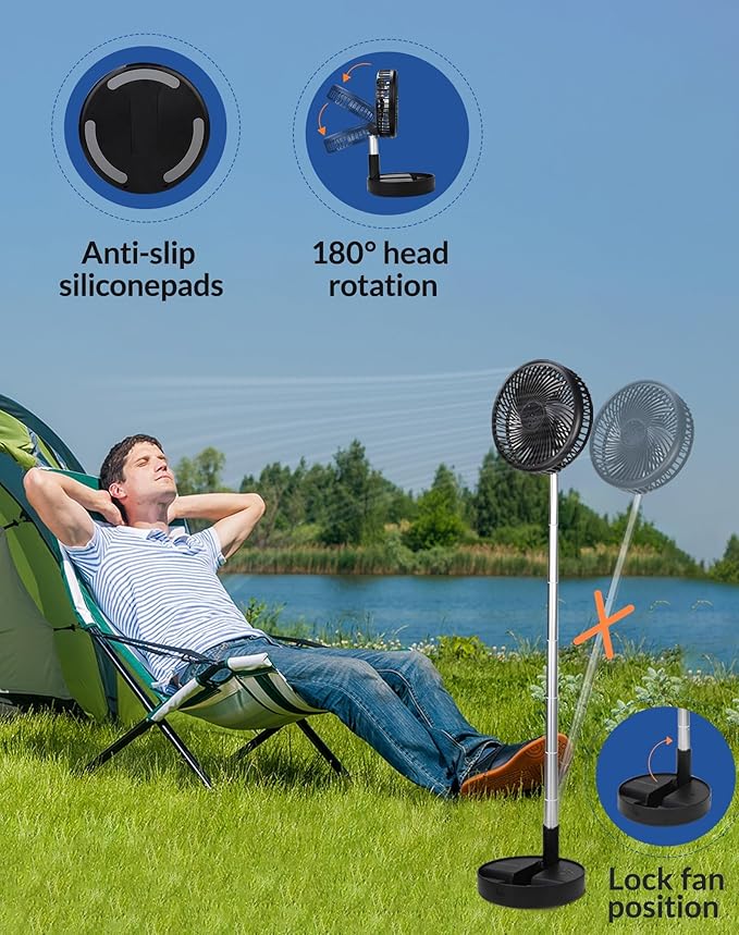 Primevolve Portable Fan,Battery Operated Rechargeable USB Fan with Remote, Foldable Floor Table Desk Pedestal Fan for Bedroom Camping Travel,Black 7.7"