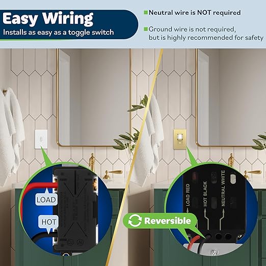 TOPGREENER Occupancy/Vacancy PIR Motion Sensor Light Switch, Learning Function, No Neutral No Ground Required, 200W Incandescent / 150W LED Load, UL Listed, Screwless Wall Plate Included, Gold, 2 Pack