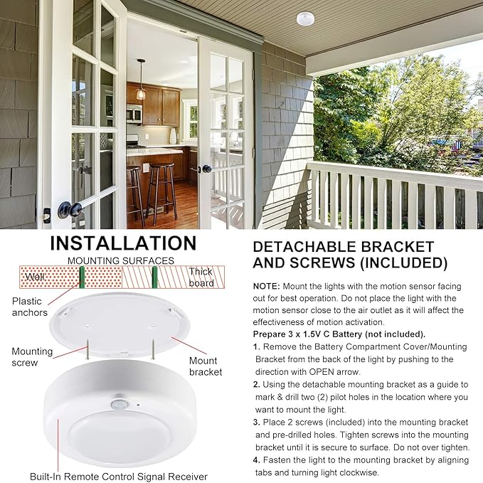 BIGMONAT Battery Operated Shower Light, Motion Sensor Lights, Wireless LED Ceiling Light, Super Bright Indoor Lighting for Closet Pantry Under Cabinet Bathroo, 250 Lumens, 4.8 Inches