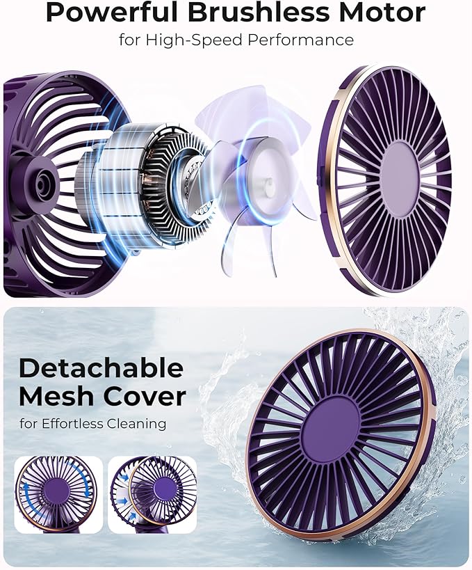 TUNISE Portable Handheld Fan, 4000mAh, 180 Adjustable, 6 Speed Wind, USB Rechargeable Foldable Fan with Real-Time Electricity Display