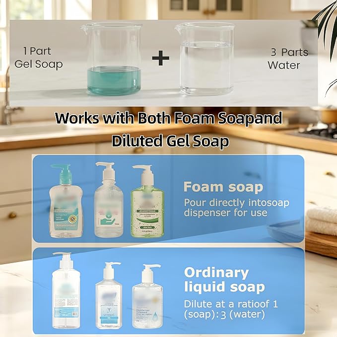 Automatic Foaming Soap Dispenser Touchless Upgrade Pump Uneasy Plugging Wall Mounted USB Rechargeable, 4-Level Adjustable 13.52oz Modern Electric Hand Soap Dispenser Kitchen Bathroom Kids Family White
