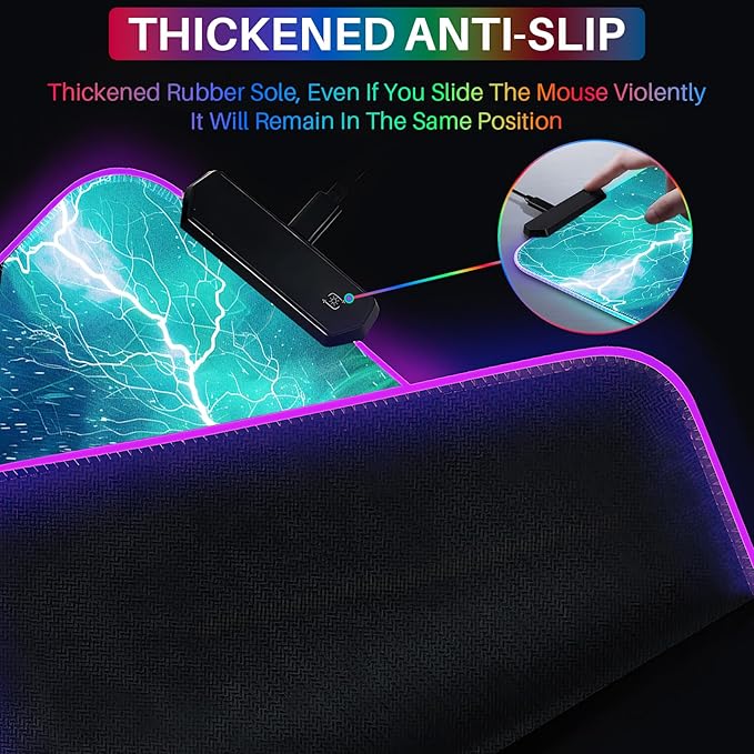 XL Led Gaming Mouse Pad with 14 Light Modes - Light Up Gamer Mouse Pad,31.5 x 11.8in Non-Slip Gamepad Style RGB Large Gamer Mousepad,Black Long Glowing Gaming Accessories for Desk,Waterproof