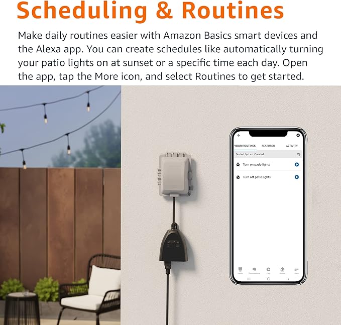 Amazon Basics Outdoor Smart Plug with 2 Individually Controlled Outlets, Works with Alexa Only, Voice Control, Weather Resistant, 2.4 GHz Wi-Fi, No Hub Required, Black
