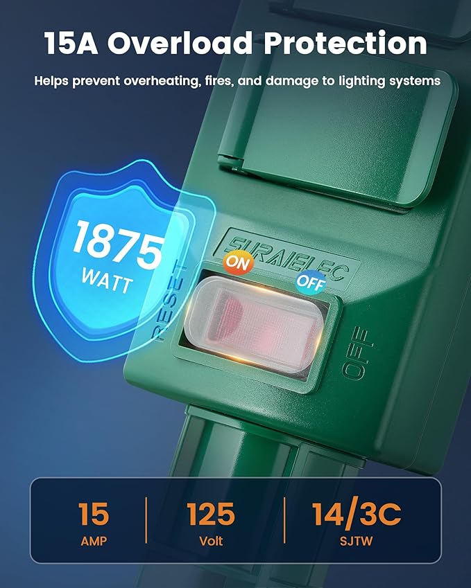 SURAIELEC Outdoor Power Stake, Smart WiFi Light Timer with 6 Electrical Outlets, 6FT Power Strip, Weatherproof for Patio, Outdoor Lights, Christmas Decoration, Compatible with Alexa/Google Assistant
