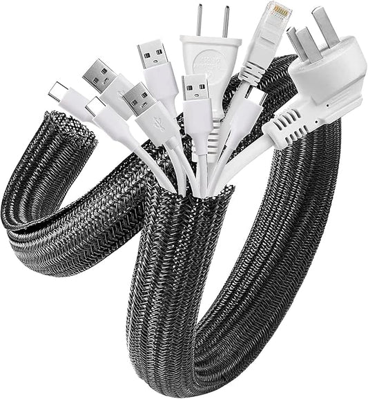 AGPTEK Cable Sleeve, 25ft - 4/5 inch Cable Management Desk Cord Cover Organizer Wire Hider for Home Office Computer TV Wire Loom Tubing Pet Proof Cord Protector from Cat Dog Chewing, Black