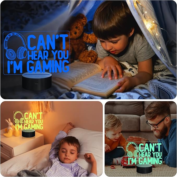 YuanDian Can't Hear You I'm Gaming Night Light, Headset Graphic Video Games Gamer Gift Funny 3D Illusion Lamp 16 Colors Changing Touch & Remote Control for Men Gamers Teenagers and Kids