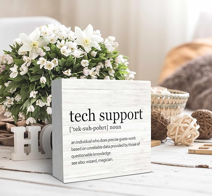 SRADMO Tech Support Office Wood Box Sign Desk Decor, Gifts for IT Guys, Desk Decorations, Wooden Box Sign Decoration, Shelf Table Decor