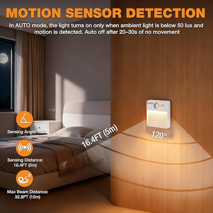 EverBrite Rechargeable Square Motion Sensor LED Night Light, Motion Activated LED Night Light with 3 Lighting Modes, Touch Control, 3 Color Temperatures & Dimmable, for Hallway, Bedroom, 2 Pack