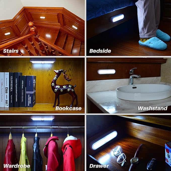 STAR-SPANGLED 3 Pack 7” Motion Sensor Lights Indoor Battery Operated, Stick on LED Light for Closet, Stairs, Under Cabinet, Cool White