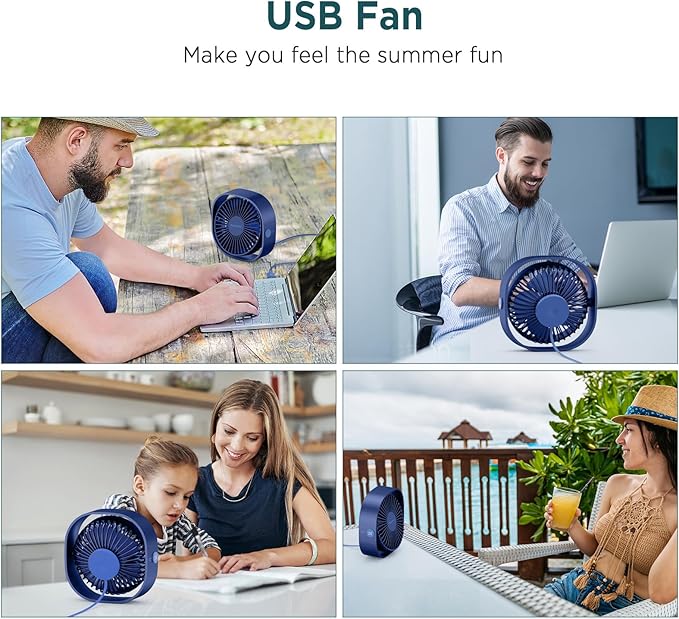 EasyAcc USB Small Desk Fan, Slumber Pod Fan [360°Rotatable Head &Powerful ] 3 Speeds Portable Personal Table Travel Fan for Sleeping Desk Cruise Ship Dorm Bedroom Office (No Battery)