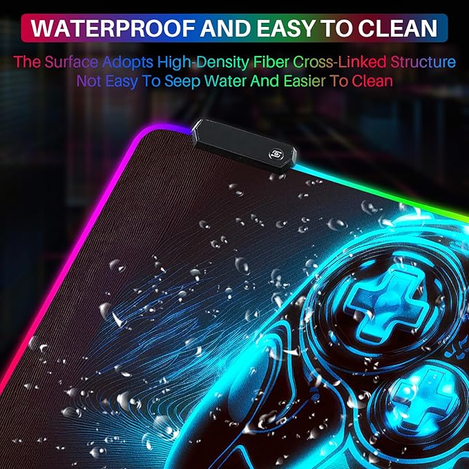 XL Led Gaming Mouse Pad with 14 Light Modes - Light Up Gamer Mouse Pad,31.5 x 11.8in Non-Slip Gamepad Style RGB Large Gamer Mousepad,Black Long Glowing Gaming Accessories for Desk,Waterproof