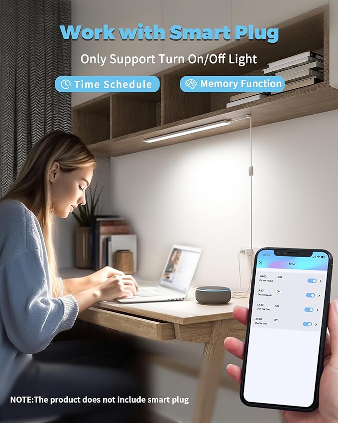 ASOKO Plug-in Under Cabinet Lighting, 24Inch LED Workbench Lights with Super Brighten 900Lumen and Dimmable 6000K Cool White, Memory Function Desk Lamp for Kitchen Sink/Desk/Workbench