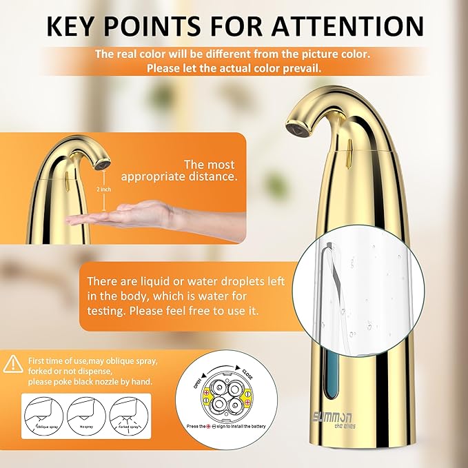 Automatic Liquid Soap Dispenser Touchless, Hand & Dish Countertop Gold Electric Dispenser with Sensor,Modern 4 Gear Adjustable Waterproof Battery Operated Kitchen Auto Soap Pump