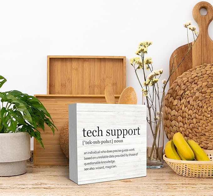 SRADMO Tech Support Office Wood Box Sign Desk Decor, Gifts For It Men, Desk Decorations Office, It Gifts Wooden Box Sign Decoration, Tech Support Table Shelf Decor