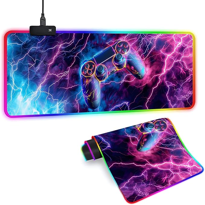 XL Led Gaming Mouse Pad with 14 Light Modes - Light Up Gamer Mouse Pad,31.5 x 11.8in Non-Slip Gamepad Style RGB Large Gamer Mousepad,Black Long Glowing Gaming Accessories for Desk,Waterproof