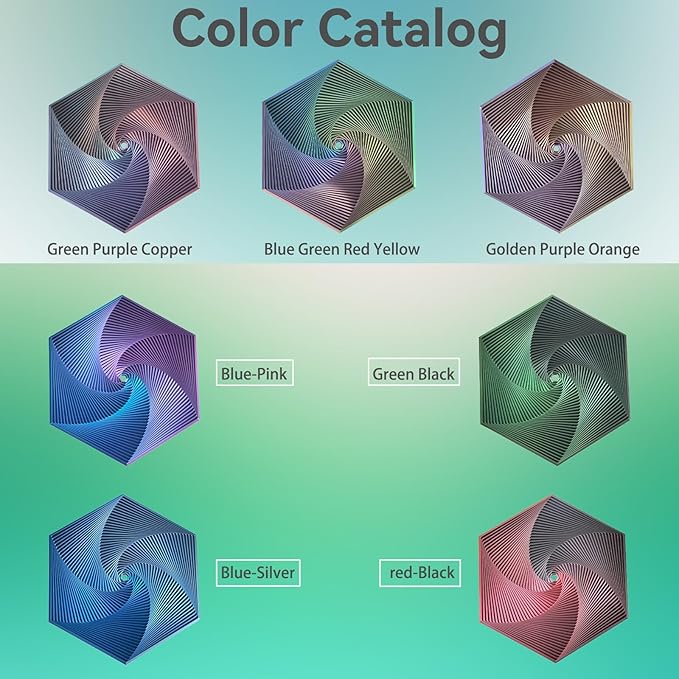 Fractal Fidget Hexagon - Suitable for Relieving Stress, Anxiety, and Tension | Autism, ADHD | Desk Adult Fidgeting Stress Relief Gift (Green Purple Copper 35 Rings)