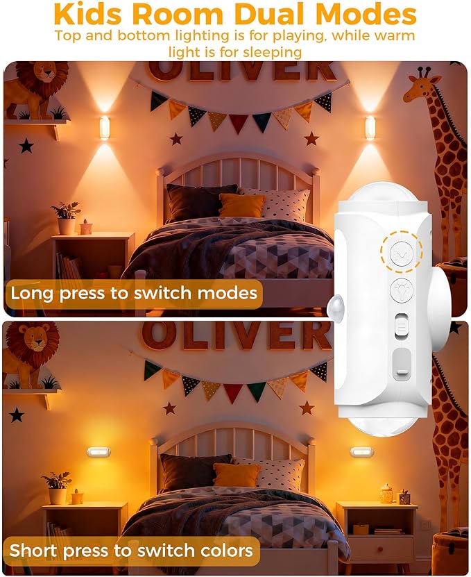 Motion Sensor Wall Light, Rechargeable Wireless Sconce Set of 2, Wireless No Hardwire 3CCT Wall Lamps, Magnetic Battery Operated Indoor Lighting for Hallway, Stairs, Bedroom, Bathroom, Closet Decor