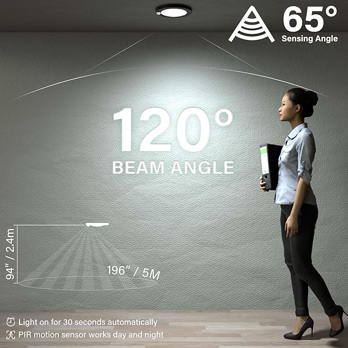 ZAGO LED 6" 120 Volts Closet Light Wired, PIR Motion Sensor Ceiling Disc Light, 15W, 1100 Lumens, CRI>80, 5000K Daylight White for Closet, Laundry, Garage, Pantry, Wet Location, ETL, Black, 2 Packs