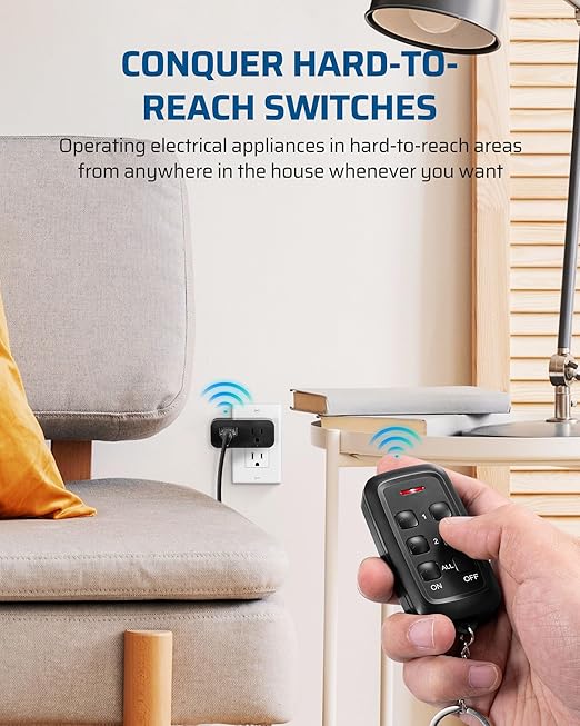 DEWENWILS Indoor Remote Control Outlet, 2 Independent Control & Dual-Controlled, 15A/1875W Remote Light Switch, 100FT Range, Remote Outlet Switch for Lamp,Light, Black